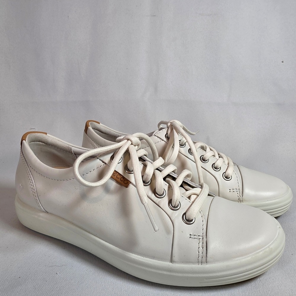 ECCO Soft 7 Womens 6.5 EU37 White Leather Sneakers Tan Scandi Minimalist